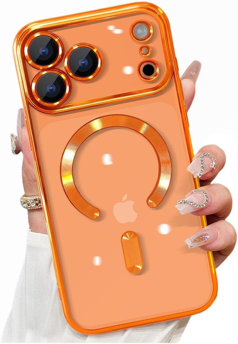 VONZEE Electroplating Transparent Logo Back Cover TPU Compatible with iPhone 17 Pro Max Case, Compatible with Magsafe, Individual Camera Protection for Each Lens for Men & Women (Cosmic Orange) - Image 1
