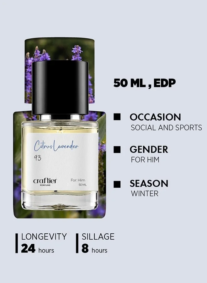 Craftier Perfume New CITRUS LAVENDER - Inspired of-212 Men, Eau De Parfum for Men - 50ml, Long Lasting Citrus Fragrance Upto 24 Hrs, Travel Size Men's Perfume for Men | Best Price UAE
