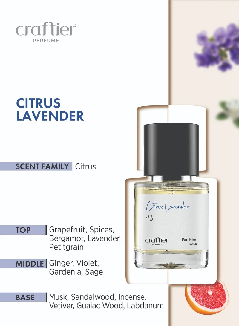 Craftier Perfume New CITRUS LAVENDER - Inspired of-212 Men, Eau De Parfum for Men - 50ml, Long Lasting Citrus Fragrance Upto 24 Hrs, Travel Size Men's Perfume for Men | Best Price UAE