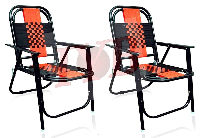 IYBRed and Black Stripe Folding Chair with Arm Rest in Black Set of 2