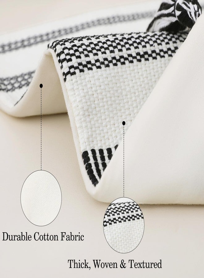 Smile Bee Boho Outdoor Couch Throw Pillow Covers Set of 2, Decorative Lumbar Thick Woven Striped Accent Neutral Pillow Covers with Tassels for Bed Sofa Home Decor, 12x20 Inch, Black and Cream White - Image 2