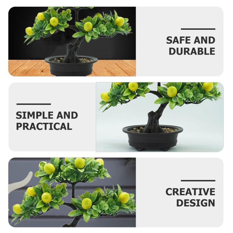 Unomor 2pcs Realistic Artificial Fruit Tree Bonsai Lifelike Potted Lemon Decor Light Green for Home Office Table Centerpiece Stress Relieving Low Maintenance Faux Plant - Image 3