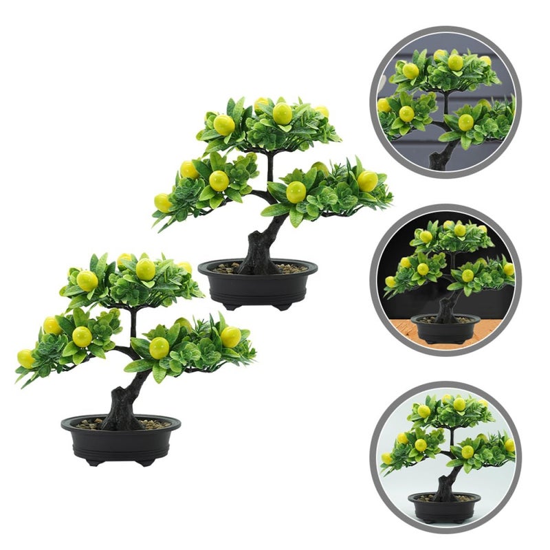 Unomor 2pcs Realistic Artificial Fruit Tree Bonsai Lifelike Potted Lemon Decor Light Green for Home Office Table Centerpiece Stress Relieving Low Maintenance Faux Plant - Image 4