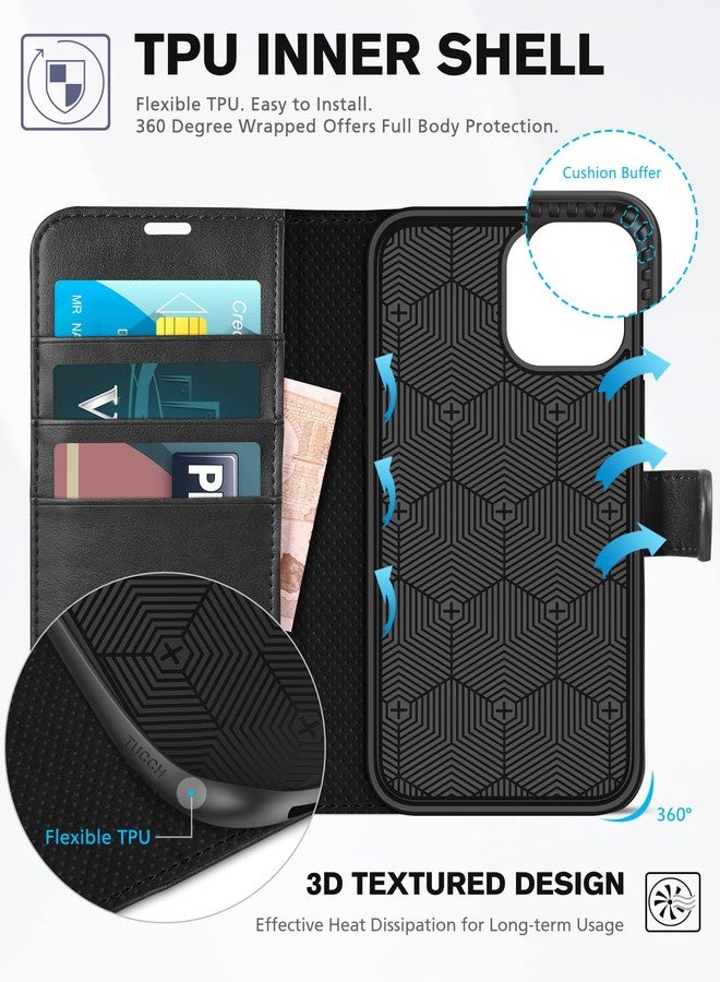TUCCH Wallet Case for iPhone 12 Pro/iPhone 12 5G, RFID Blocking Card Slot Stand [Shockproof TPU Interior Case] PU Leather Magnetic Protect Flip Cover Compatible with iPhone 12/12 Pro 6.1-inch, Black - Image 4