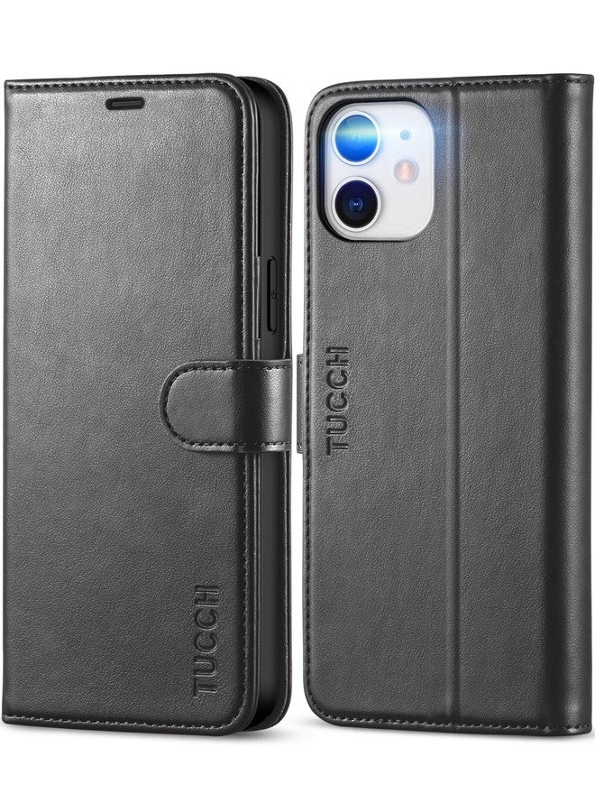 TUCCH Wallet Case for iPhone 12 Pro/iPhone 12 5G, RFID Blocking Card Slot Stand [Shockproof TPU Interior Case] PU Leather Magnetic Protect Flip Cover Compatible with iPhone 12/12 Pro 6.1-inch, Black - Image 1
