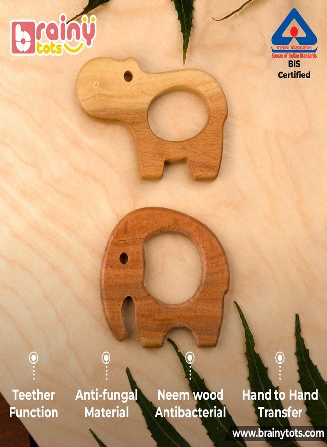Brainytots Baby Neem Teethers Set - Elephant + Hippopotamus Shape | Made of Organic Neem Wood | Helps Boost Immunity & Aids in Digestion | Easy to Grasp & Chew | BIS Cerified - Image 4