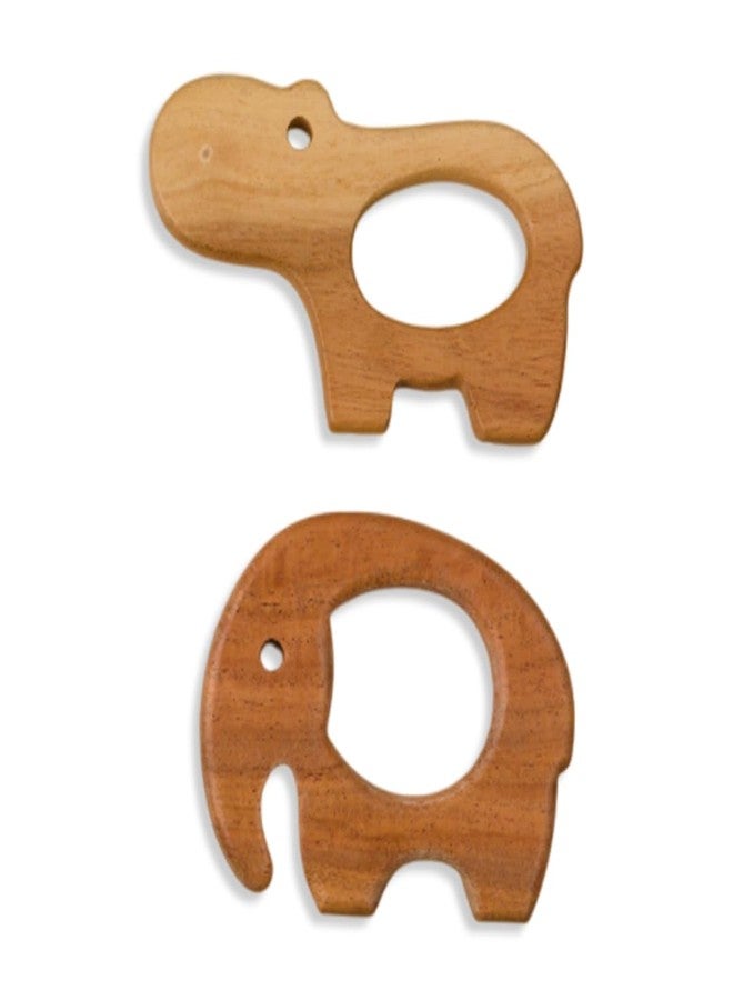 Brainytots Baby Neem Teethers Set - Elephant + Hippopotamus Shape | Made of Organic Neem Wood | Helps Boost Immunity & Aids in Digestion | Easy to Grasp & Chew | BIS Cerified - Image 1