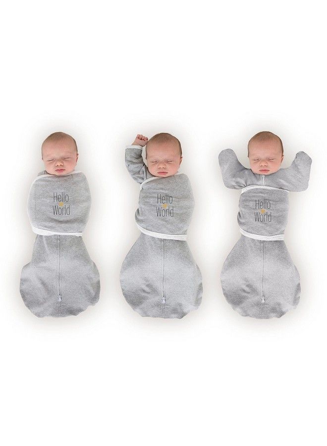 SwaddleDesigns 6 Way Omni Swaddle Sack For Newborn With Wrap & Arms Up Sleeves & Mitten Cuffs Easy Transition Better Sleep For Baby Boys & Girls Heathered Gray Hello World Small 0 3 Months  - Image 2