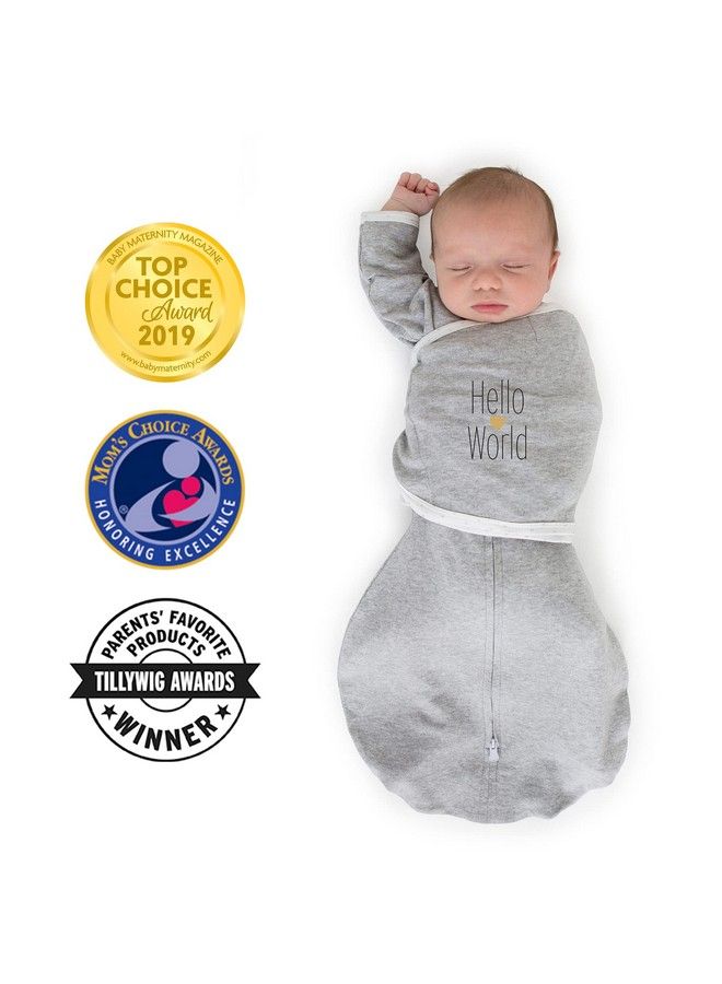 SwaddleDesigns 6 Way Omni Swaddle Sack For Newborn With Wrap & Arms Up Sleeves & Mitten Cuffs Easy Transition Better Sleep For Baby Boys & Girls Heathered Gray Hello World Small 0 3 Months  - Image 3