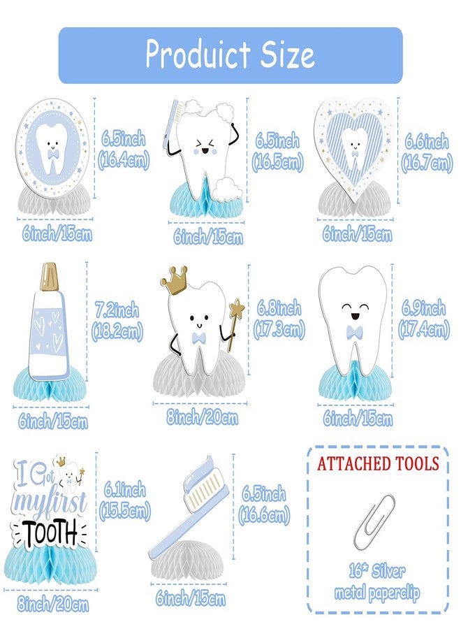Merrystorm First Tooth Honeycomb Centerpieces Blue Dental Theme Party Table Decorations I Got My First Tooth Toothbrushes Centerpieces Table Topper for Boys First Tooth Party Baby Shower Decor Supplies - Image 4