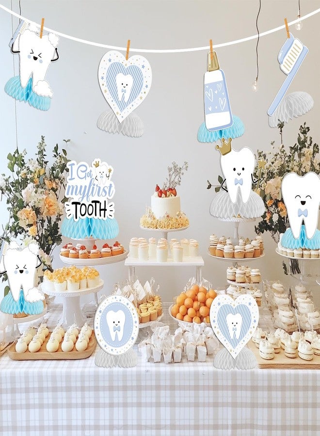 Merrystorm First Tooth Honeycomb Centerpieces Blue Dental Theme Party Table Decorations I Got My First Tooth Toothbrushes Centerpieces Table Topper for Boys First Tooth Party Baby Shower Decor Supplies - Image 3