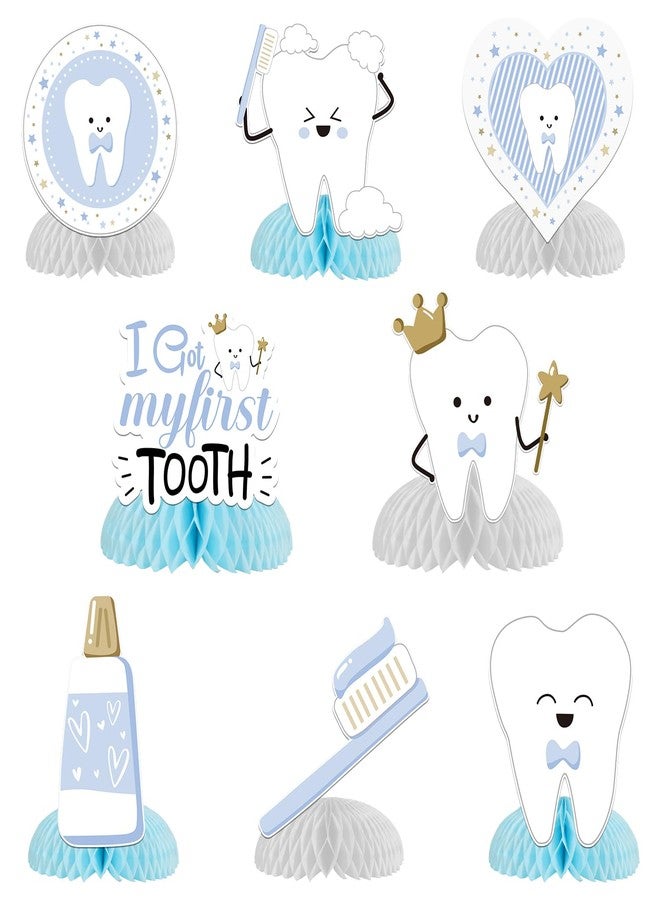 Merrystorm First Tooth Honeycomb Centerpieces Blue Dental Theme Party Table Decorations I Got My First Tooth Toothbrushes Centerpieces Table Topper for Boys First Tooth Party Baby Shower Decor Supplies - Image 1