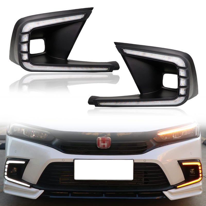 GEEGEETOP Switchback WhiteAmber LED Front Fog Daytime Sequential Running Lamp Flash LED Turn Signal Feature Accessories Compatible with Honda Civic 2021 2022 4Door Sedan Front Fog light