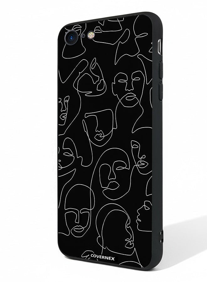 Covernex Apple iPhone 8 Protective Case Cover Printed Featuring Abstract One Line Faces Art - Image 1
