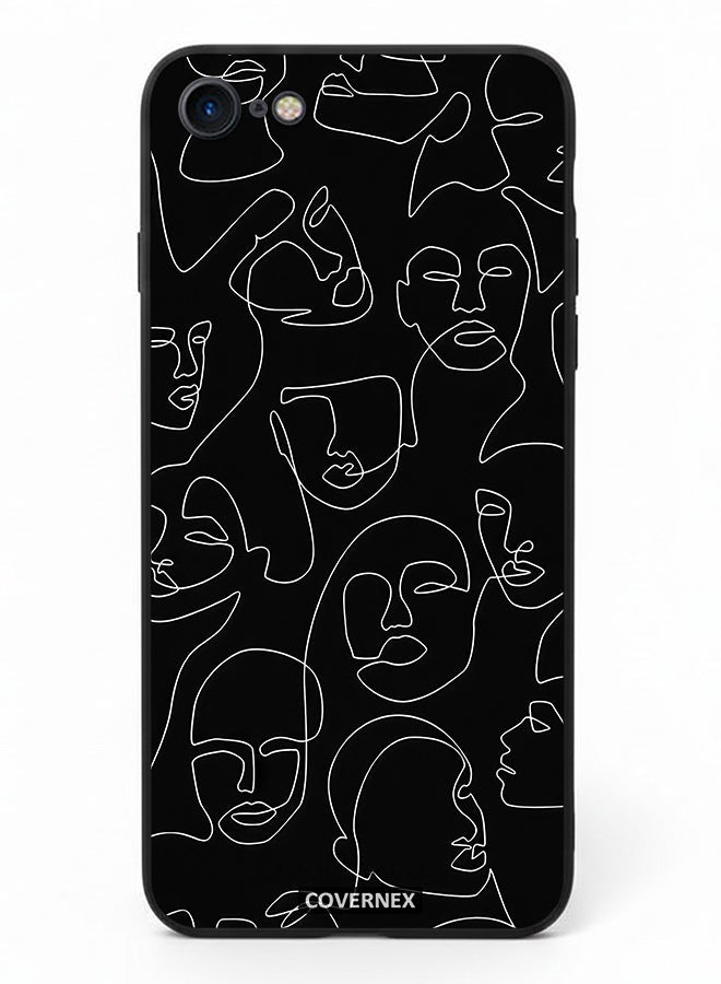 Covernex Apple iPhone 8 Protective Case Cover Printed Featuring Abstract One Line Faces Art - Image 2