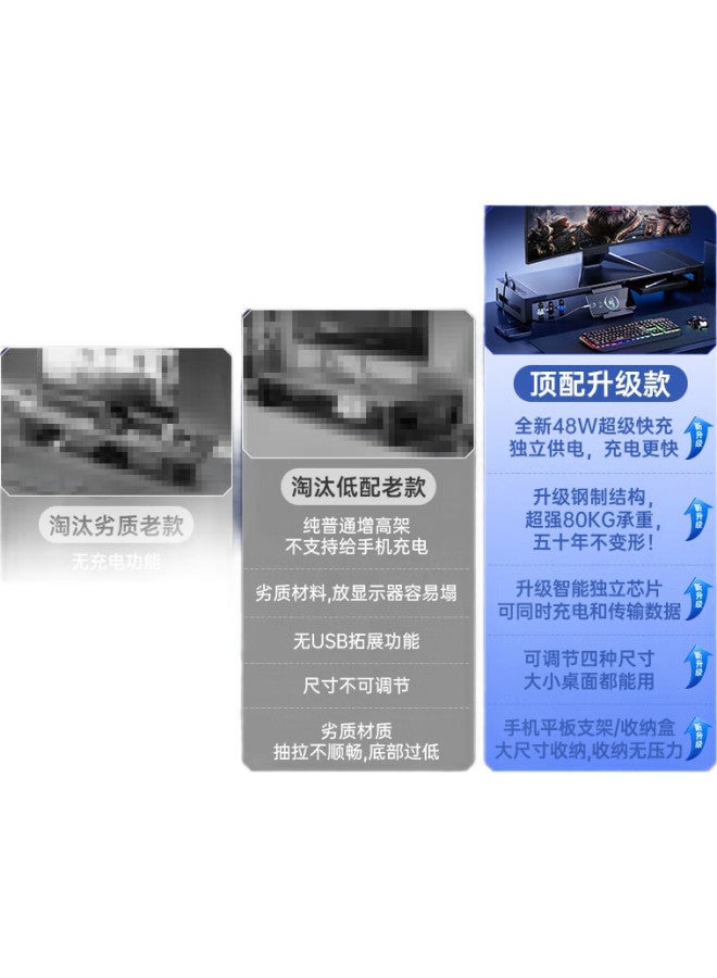 Venider Monitor Riser Stand, Multifunctional Desktop Computer Desk Stand, Laptop Stand, Screen Riser, Adjustable Height, Rechargeable, Foldable Storage Rack, Usb 3.0 Expansion - Image 3