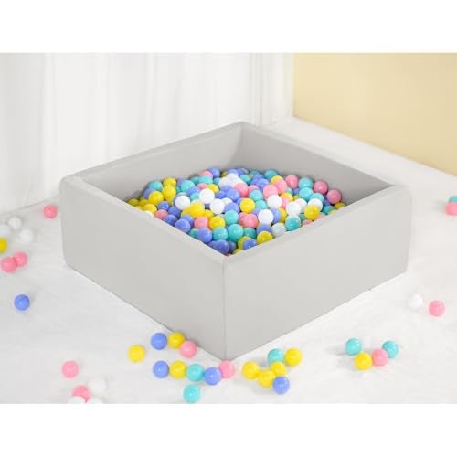 UHAPPYEE Square Foam Ball Pit for Toddler35x35x12 Soft Ball Pit Pool with Removable Cover Indoor Memory Sponge Ball Playpen Without Balls Light Grey - Image 1