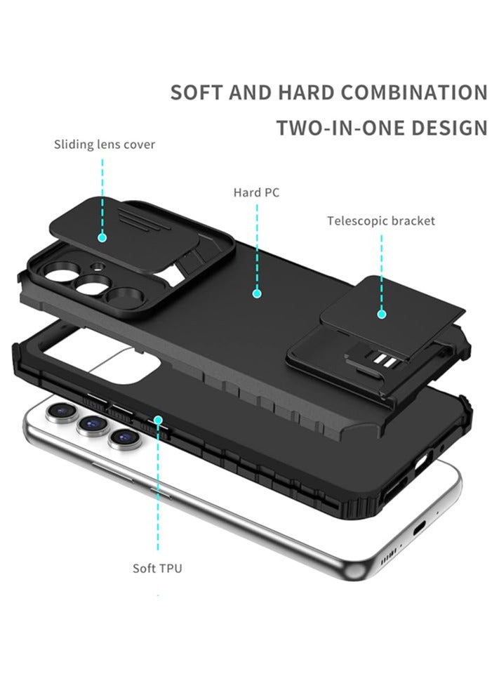For Samsung Galaxy A15 Case with Slide Camera Cover, Armor Silicone TPU Bumper Tough PC A15 Cover with Kickstand, Shockproof Protective Phone Case - Image 2