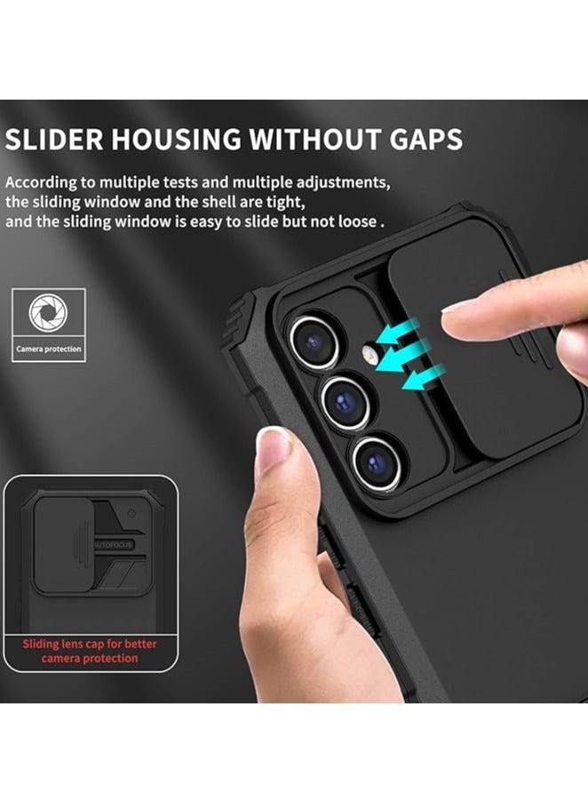 For Samsung Galaxy A15 Case with Slide Camera Cover, Armor Silicone TPU Bumper Tough PC A15 Cover with Kickstand, Shockproof Protective Phone Case - Image 3