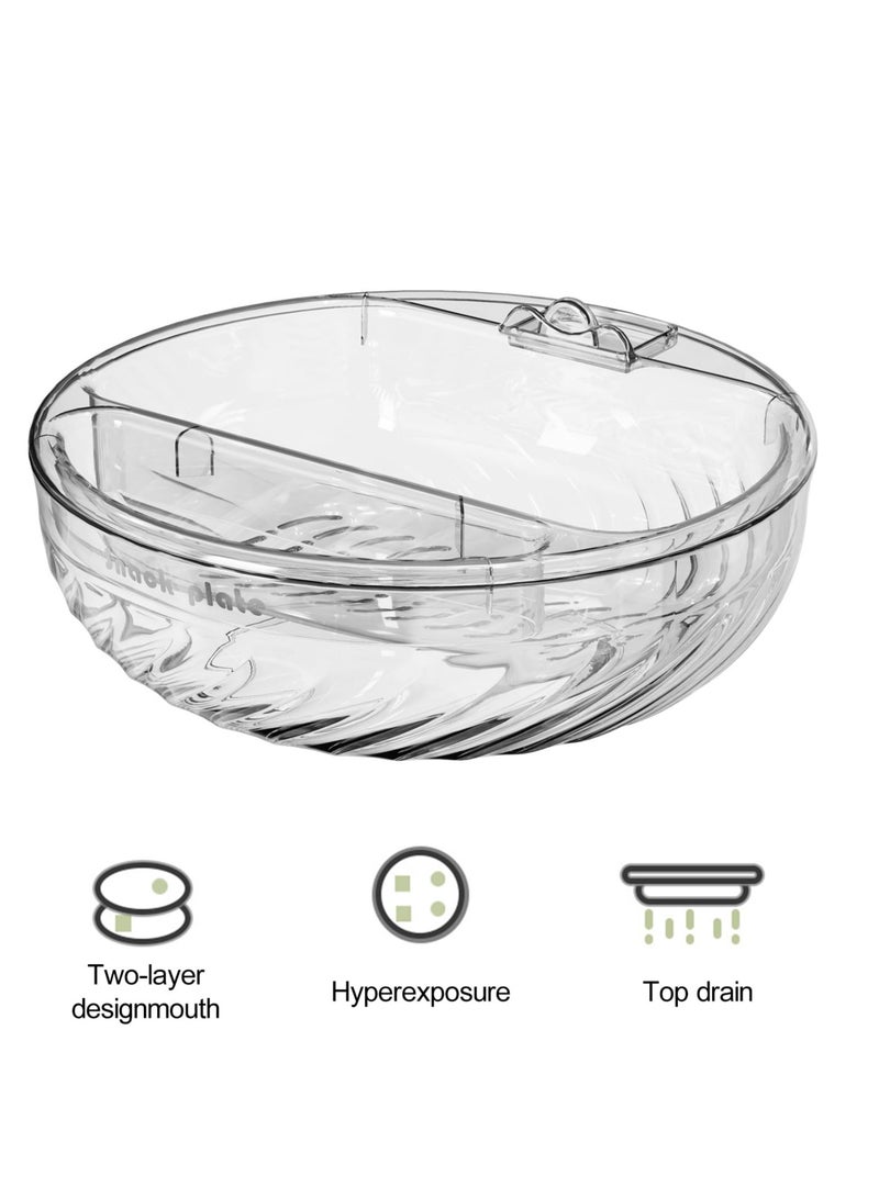 Excefore Fruit Basket for Kitchen, Double-Layer Draining Fruit Snack Bowl with Phone Holder, Dining Table Centerpiece Decor, Snack Tray with Lid for Kitchen and Home Decor, Transparent Sliver  - Image 2