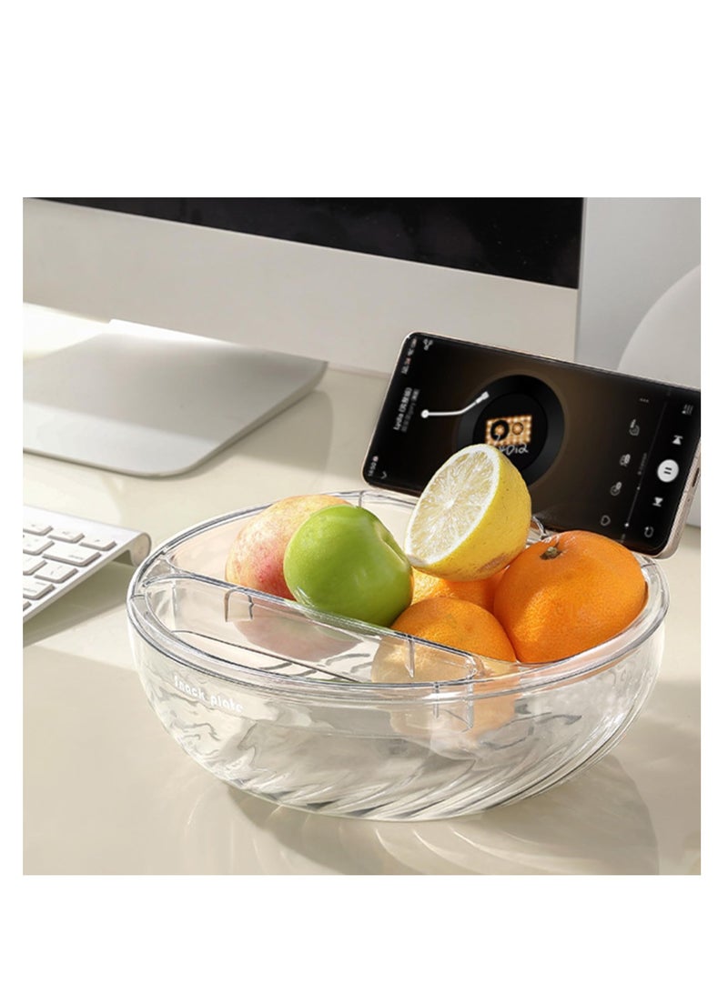 Excefore Fruit Basket for Kitchen, Double-Layer Draining Fruit Snack Bowl with Phone Holder, Dining Table Centerpiece Decor, Snack Tray with Lid for Kitchen and Home Decor, Transparent Sliver  - Image 4