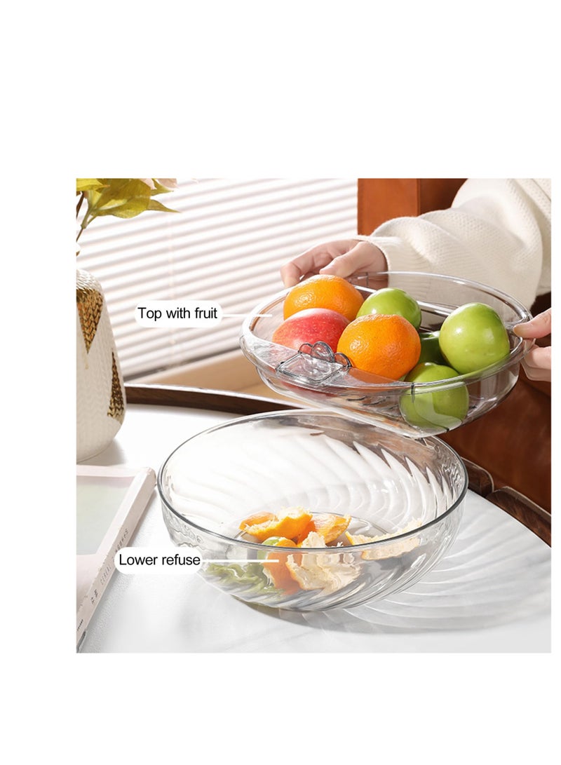 Excefore Fruit Basket for Kitchen, Double-Layer Draining Fruit Snack Bowl with Phone Holder, Dining Table Centerpiece Decor, Snack Tray with Lid for Kitchen and Home Decor, Transparent Sliver  - Image 5