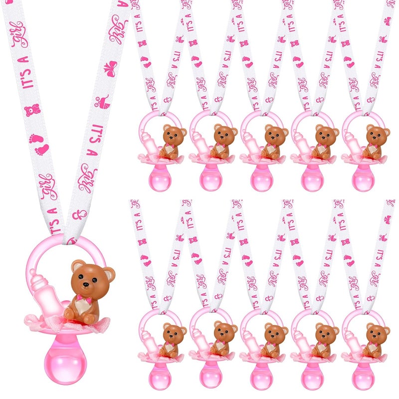 Coume 36 Pcs Baby Shower Pacifiers Necklace Bear Bottle Acrylic Baby Pacifiers Charm Necklace for Guests Gender Reveal Party Favors Prize Table ScatterGirlWhite Pink - Image 1