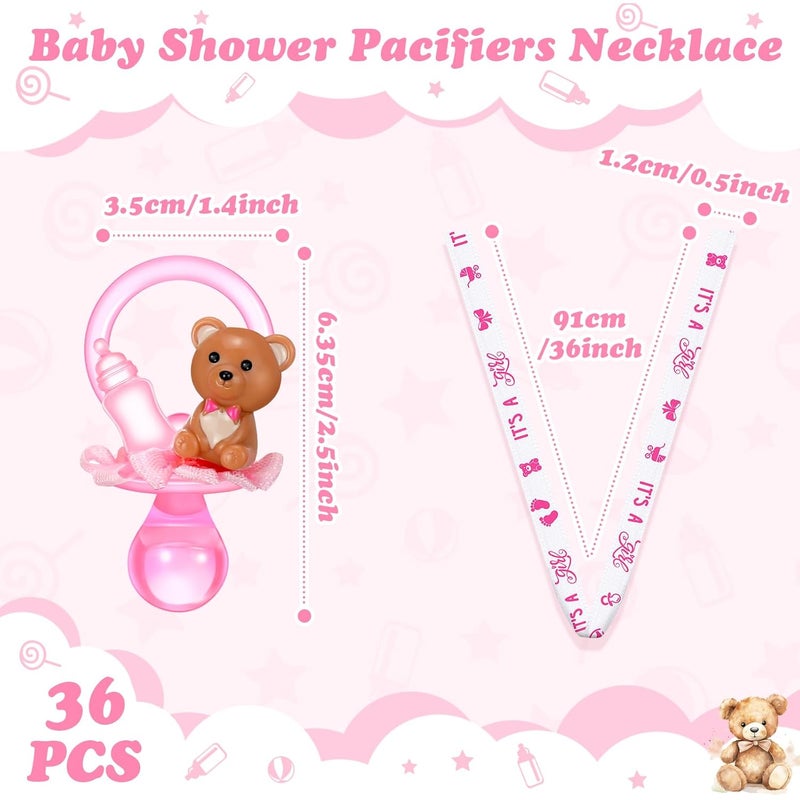 Coume 36 Pcs Baby Shower Pacifiers Necklace Bear Bottle Acrylic Baby Pacifiers Charm Necklace for Guests Gender Reveal Party Favors Prize Table ScatterGirlWhite Pink - Image 4