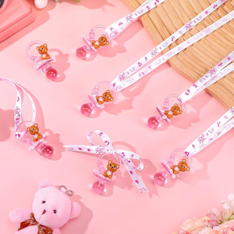 Coume 36 Pcs Baby Shower Pacifiers Necklace Bear Bottle Acrylic Baby Pacifiers Charm Necklace for Guests Gender Reveal Party Favors Prize Table ScatterGirlWhite Pink - Image 2