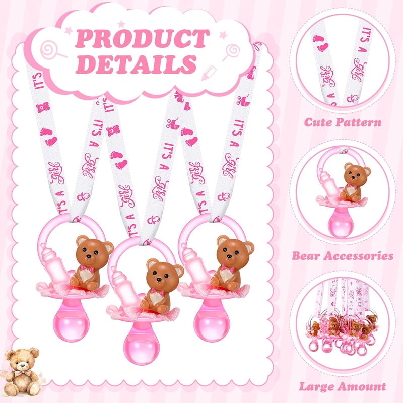 Coume 36 Pcs Baby Shower Pacifiers Necklace Bear Bottle Acrylic Baby Pacifiers Charm Necklace for Guests Gender Reveal Party Favors Prize Table ScatterGirlWhite Pink - Image 3