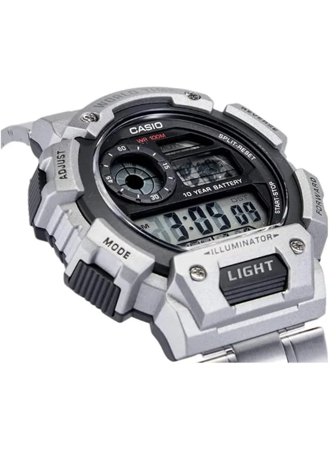 CASIO Men's Digital Display Watch With Silver Stainless Steel Strap - AE-1400WHD-1A