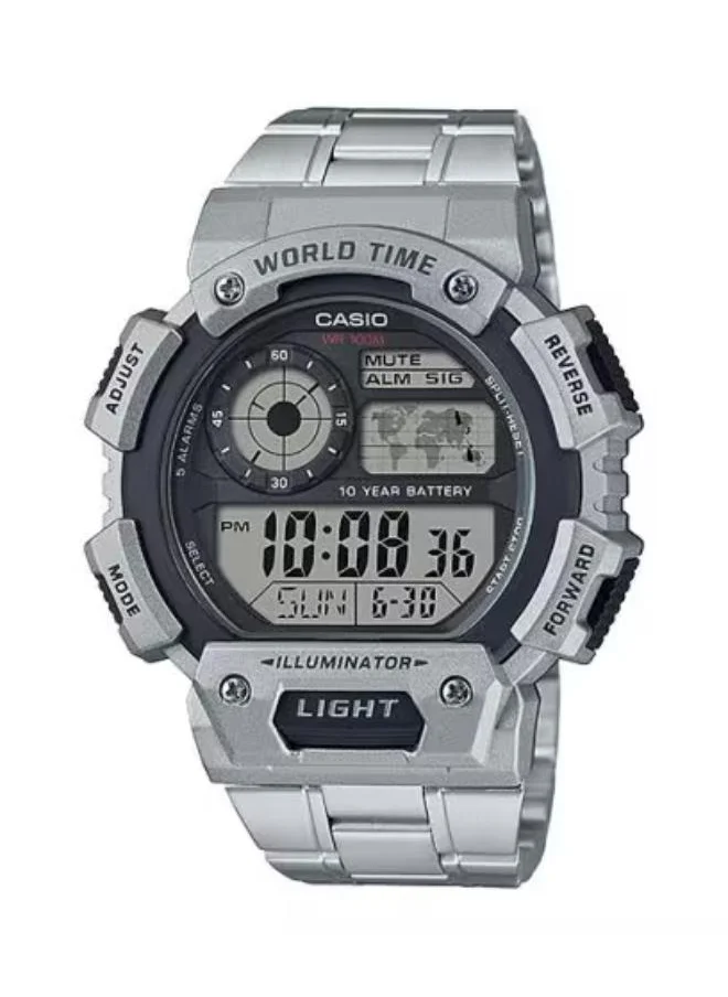 CASIO Men's Digital Display Watch With Silver Stainless Steel Strap - AE-1400WHD-1A
