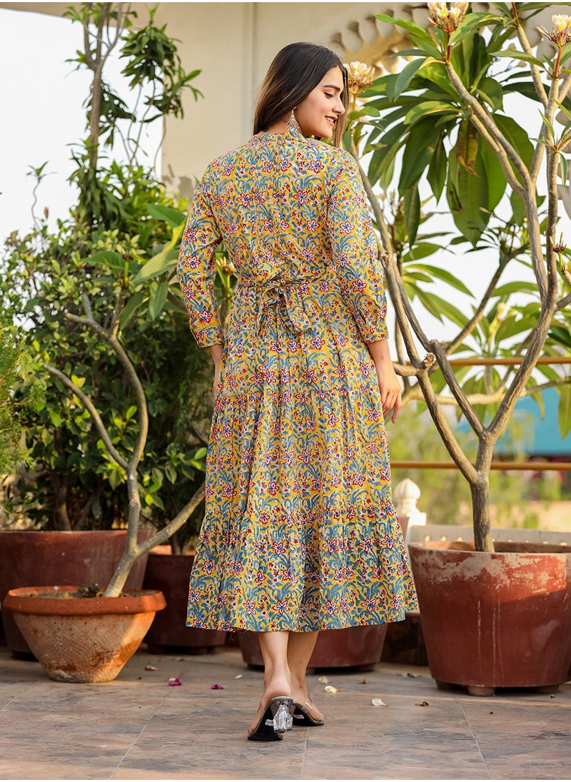 Yellow Ethnic Motifs Printed Cotton Fit & Flare Midi Dress – Traditional & Elegant - pzsku/Z20F946B8C00A97EE861AZ/45/1741081687/21e8501d-1e14-44c9-89b9-8f69aa460fe4