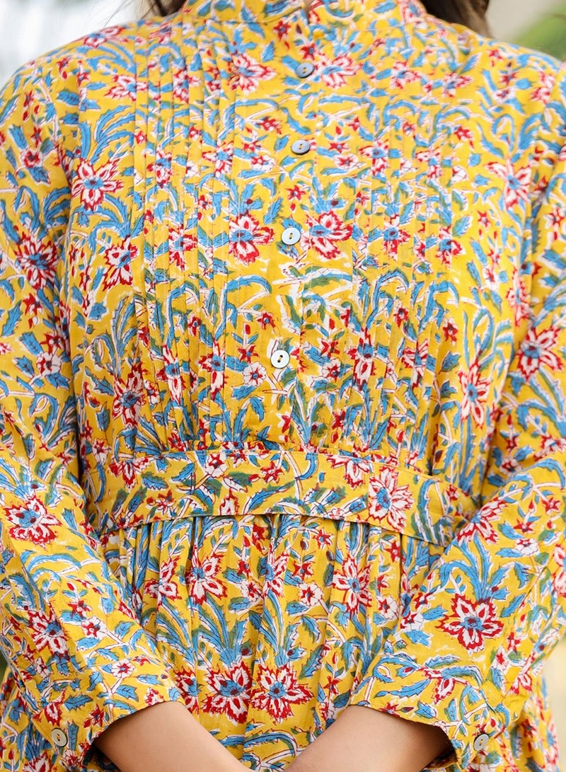 Swadesh Souq Yellow Ethnic Motifs Printed Cotton Fit & Flare Midi Dress – Traditional & Elegant - Image 5