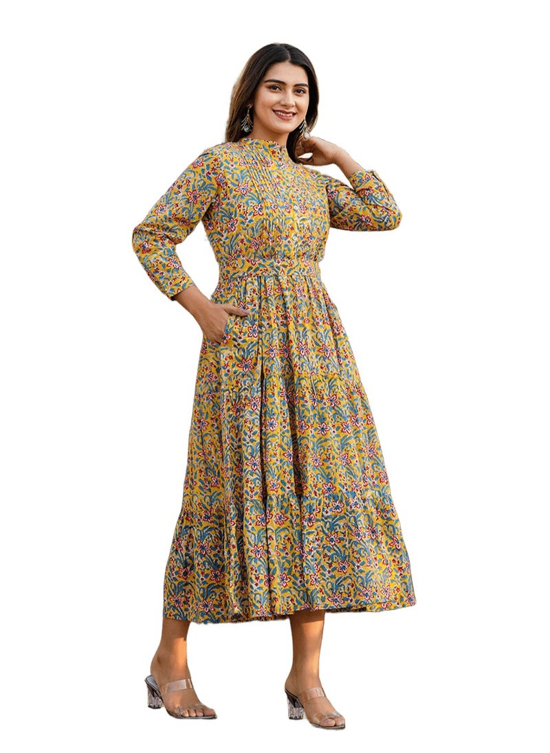 Yellow Ethnic Motifs Printed Cotton Fit & Flare Midi Dress – Traditional & Elegant - pzsku/Z20F946B8C00A97EE861AZ/45/1741239310/fae2d66e-4241-481f-803b-6b882ad690c5