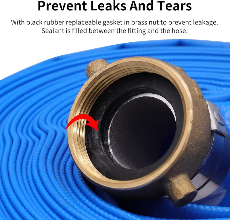Geowaky 2" x 25ft PVC Lay Flat Water Pump Discharge Hose With Aluminum Pin Lug Fittings, Heavy Duty Reinforced Pool Backwash Hose Assembly - Image 4