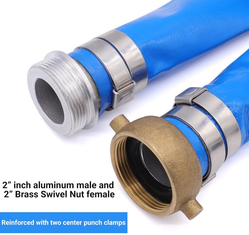 Geowaky 2" x 25ft PVC Lay Flat Water Pump Discharge Hose With Aluminum Pin Lug Fittings, Heavy Duty Reinforced Pool Backwash Hose Assembly - Image 3