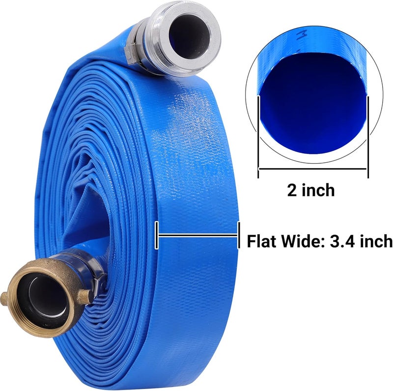 Geowaky 2" x 25ft PVC Lay Flat Water Pump Discharge Hose With Aluminum Pin Lug Fittings, Heavy Duty Reinforced Pool Backwash Hose Assembly - Image 2