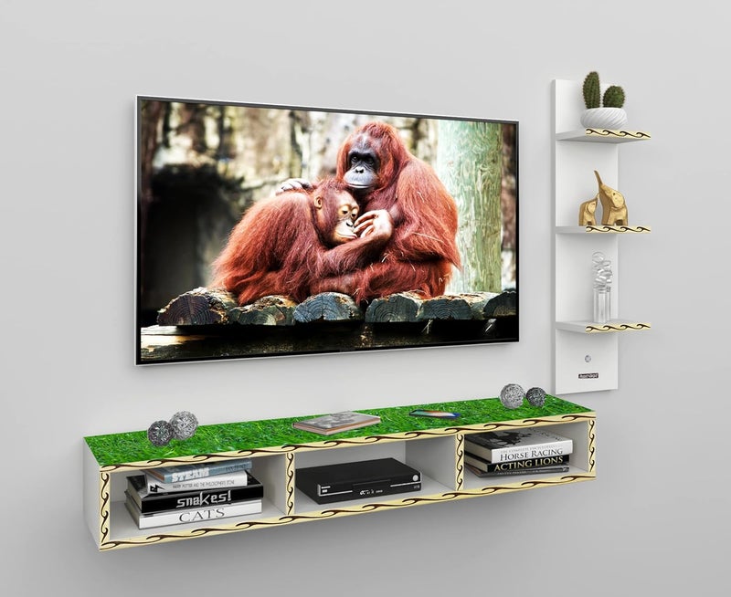 Product-Unique ProductUnique Molding Mat Design Engineered Wood TV Entertainment Unit Wall Mounted TV Unit TV Stand for Wall TV Stand Unit White 55 Inch  - Image 2