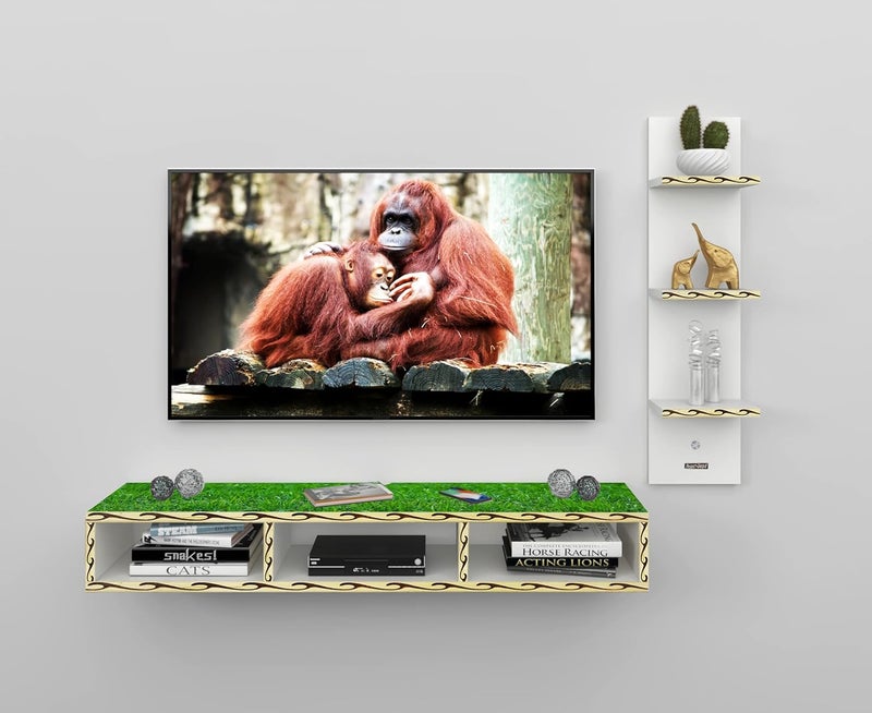 Product-Unique ProductUnique Molding Mat Design Engineered Wood TV Entertainment Unit Wall Mounted TV Unit TV Stand for Wall TV Stand Unit White 55 Inch  - Image 1