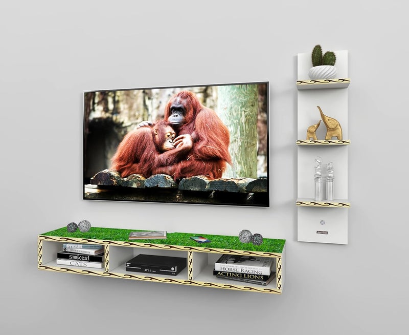 Product-Unique ProductUnique Molding Mat Design Engineered Wood TV Entertainment Unit Wall Mounted TV Unit TV Stand for Wall TV Stand Unit White 55 Inch  - Image 3