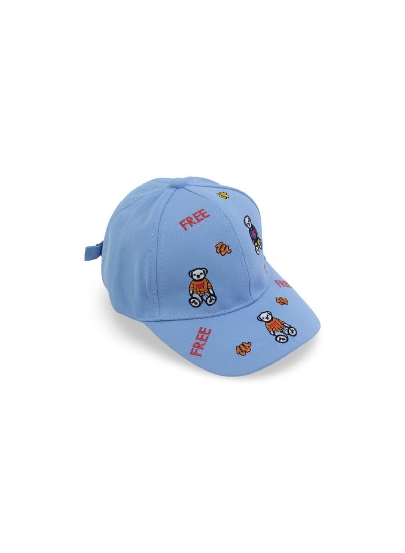 Fancy Boys Cotton Cap – Baby Blue with Teddies Embroidery - Image 1