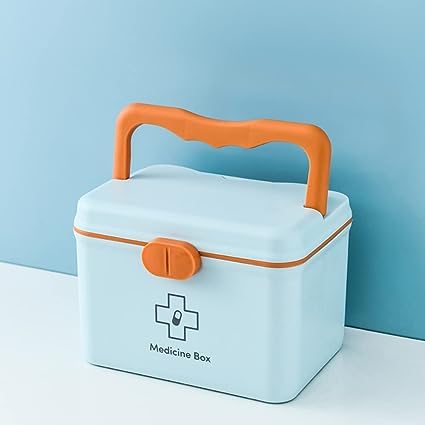 IMUU Plastic Square Shape Medicine Box 2 Layer First aid Box Storage With Handle Portable Medicine Container Box With Safety Buckle Multiple Compartment Medicine For Home Office 2 Multicolor - Image 1