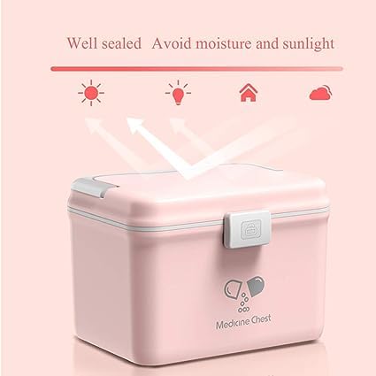 IMUU Plastic Square Shape Medicine Box 2 Layer First aid Box Storage With Handle Portable Medicine Container Box With Safety Buckle Multiple Compartment Medicine For Home Office 2 Multicolor - Image 3