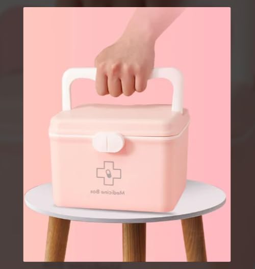 IMUU Plastic Square Shape Medicine Box 2 Layer First aid Box Storage With Handle Portable Medicine Container Box With Safety Buckle Multiple Compartment Medicine For Home Office 2 Multicolor - Image 5