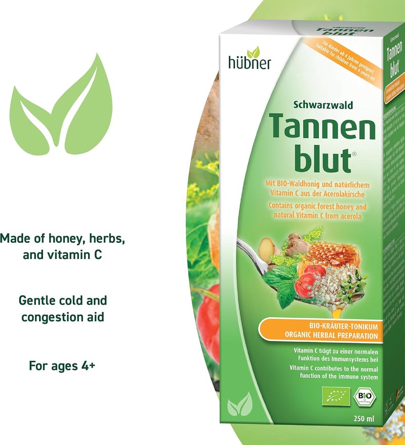 Hubner Tannenblut Organic Herbal Preparation Honey Cough Syrup Cold and Sore Throat Support Soothing Relief Vitamin C Supplement for Adults and Kids 4 and Older Kosher and AlcoholFree 250 ml - Image 3