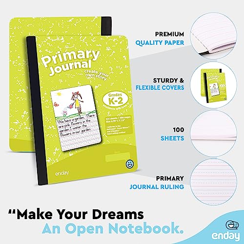 Enday Primary Journal Grades K-2 (6 Pack) Primary Writing Journal, Half Page Ruled Composition Notebook for Kids, 100 Sheets kids Notebook, in Pink, Green, Red, Blue, Purple, Gray - Image 2