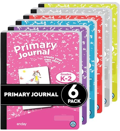 Enday Primary Journal Grades K-2 (6 Pack) Primary Writing Journal, Half Page Ruled Composition Notebook for Kids, 100 Sheets kids Notebook, in Pink, Green, Red, Blue, Purple, Gray - Image 1