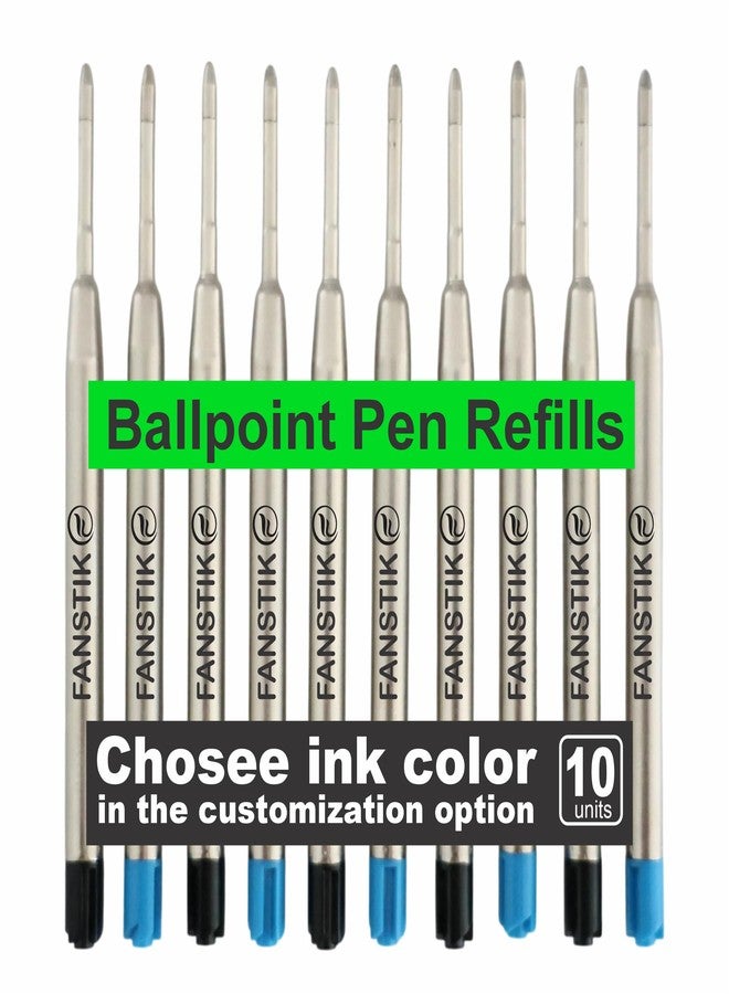 FANSTIK Replaceable Ballpoint Pen Refills, (Made in USA) Black, Blue, Black & Blue Ink Refill Pack of 10 Pcs, Medium Point Metal Refil, Ink Pen cartridges, 1mm Medium Tip. (G2-Ballpoint) - Image 1