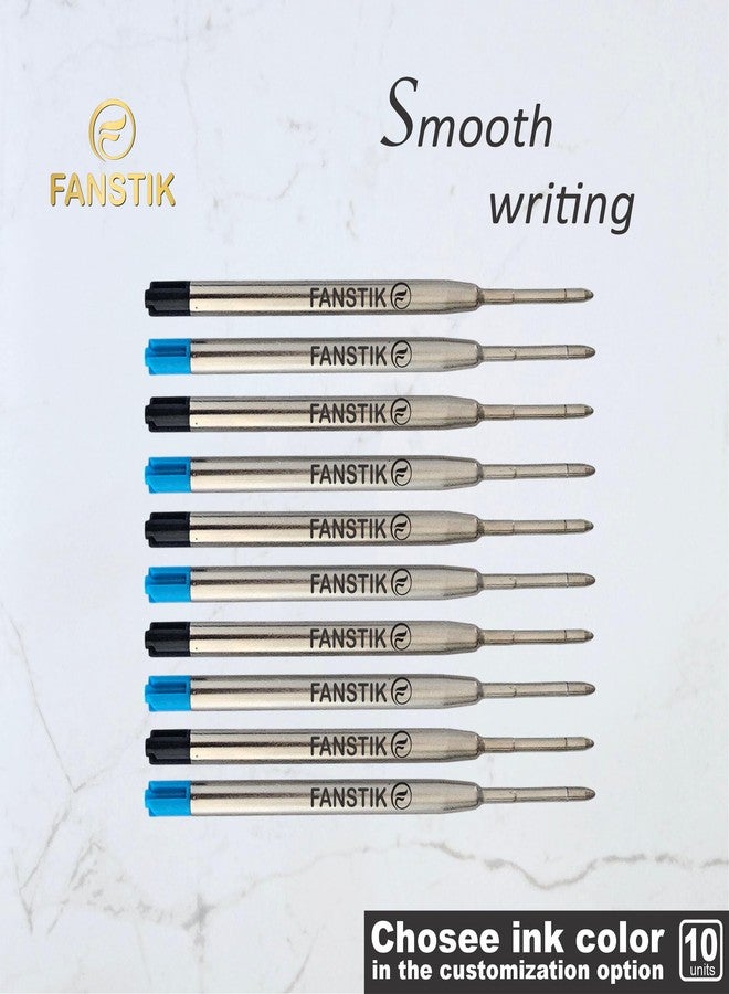 FANSTIK Replaceable Ballpoint Pen Refills, (Made in USA) Black, Blue, Black & Blue Ink Refill Pack of 10 Pcs, Medium Point Metal Refil, Ink Pen cartridges, 1mm Medium Tip. (G2-Ballpoint) - Image 2